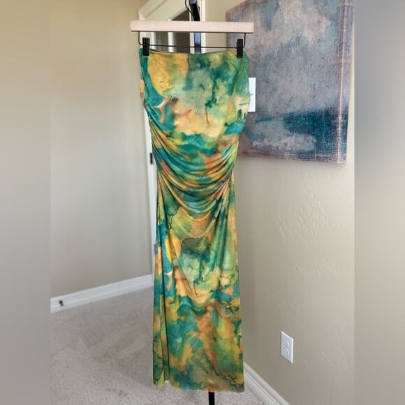 NWT Ronny Kobo Bruno Skirt Acid Tie Dye Size Large Ruched Mesh Maxi Bodycon - Picture 5 of 9